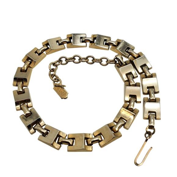 Jaycraft Geometric Choker Pale Gold Tone Necklace Vintage 1960s 15" Long - Picture 1 of 9